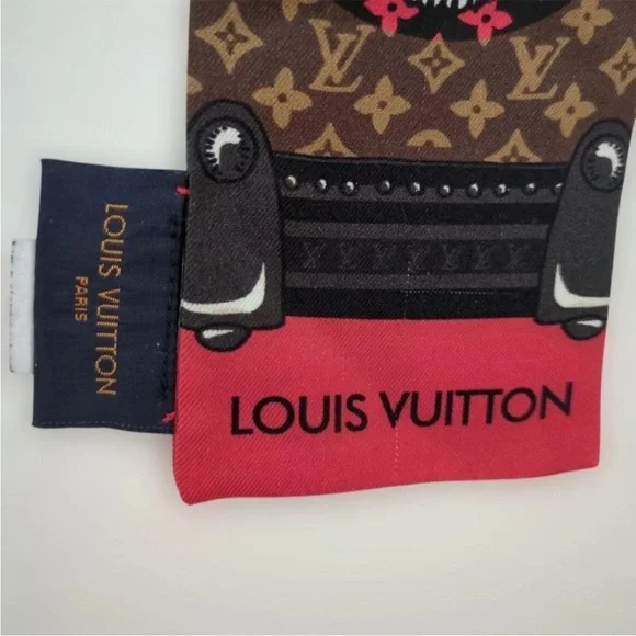 Louis Vuitton Monogram Brown and Red Scarf - Picture 8 of 11